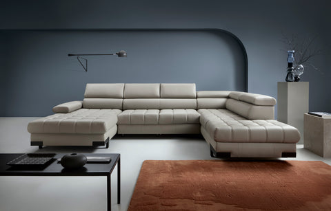 SULTAN XL Natural Leather 133.5"x 87.5" x 69" Wide Sleeper Sectional with Storage