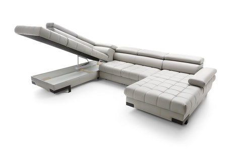 SULTAN XL Natural Leather 133.5"x 87.5" x 69" Wide Sleeper Sectional with Storage