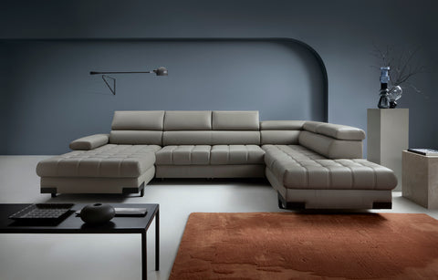 SULTAN XL Natural Leather 133.5"x 87.5" x 69" Wide Sleeper Sectional with Storage