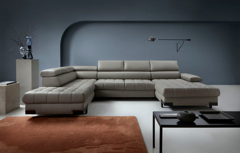 SULTAN XL Natural Leather 133.5"x 87.5" x 69" Wide Sleeper Sectional with Storage