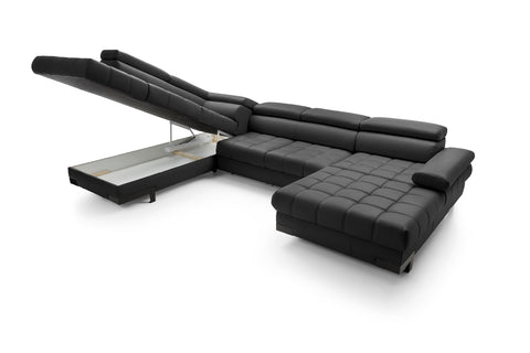 SULTAN XL Natural Leather 133.5"x 87.5" x 69" Wide Sleeper Sectional with Storage