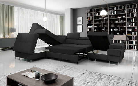 GALAXY L2 Natural Leather 131" x 88"  Wide Sleeper Sectional with Storage