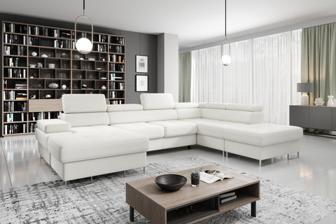 GALAXY XL Natural Leather 133" x 88" x 70 Wide Sleeper Sectional with Storage
