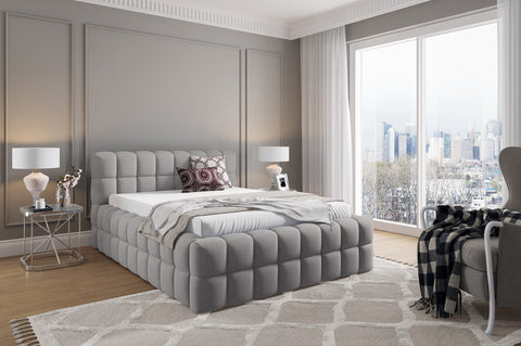 LAGOS King Size Bed Frame with Storage Grey Fabric