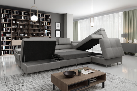 GALAXY XL Natural Leather 133" x 88" x 70 Wide Sleeper Sectional with Storage