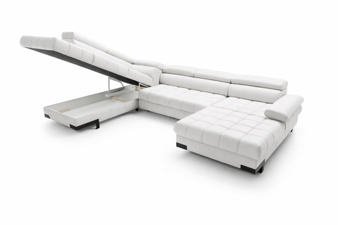 SULTAN XL Natural Leather 133.5"x 87.5" x 69"  Wide Sleeper Sectional with Storage