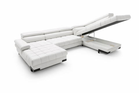 SULTAN XL Natural Leather 133.5"x 87.5" x 69"  Wide Sleeper Sectional with Storage