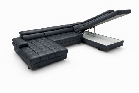 SULTAN XL Natural Leather 133.5"x 87.5" x 69"  Wide Sleeper Sectional with Storage