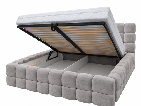 LAGOS LUXE King Size Bed Frame with Storage Gray Fabric