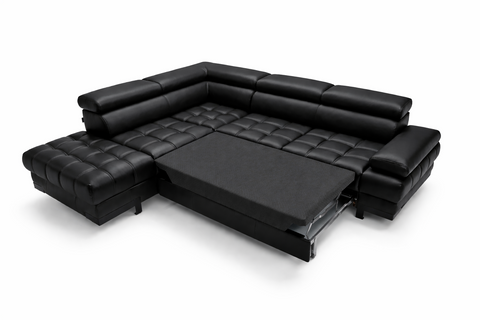 SULTAN L 103.5" x 88" Natural Leather Wide Sleeper Sectional with Storage