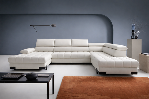 SULTAN XL Natural Leather 133.5"x 87.5" x 69"  Wide Sleeper Sectional with Storage