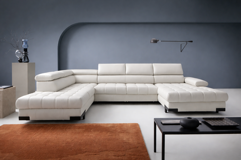 SULTAN XL Natural Leather 133.5"x 87.5" x 69"  Wide Sleeper Sectional with Storage