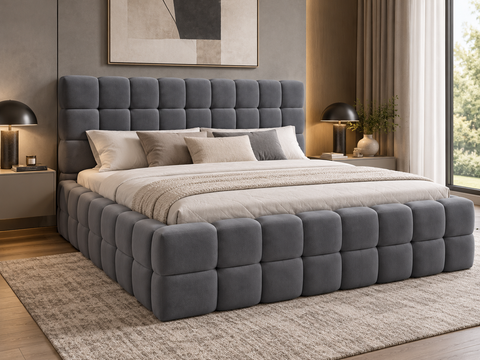 LAGOS LUXE Queen Size Bed Frame with Storage Dark Gray Fabric