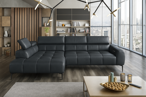 PALACE L Natural Leather 118" x 85" Wide Sectional with Electric Seat Extension