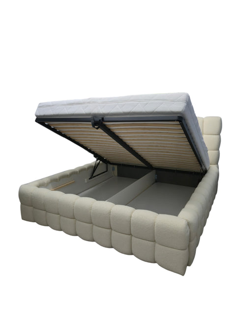 LAGOS LUXE Queen Size Bed Frame with Storage Sand/ Vanilla Bouclé  Fabric