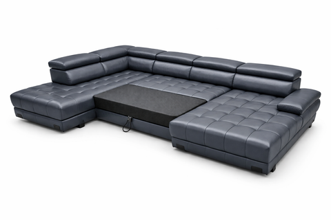 SULTAN XL Natural Leather 133.5"x 87.5" x 69"  Wide Sleeper Sectional with Storage