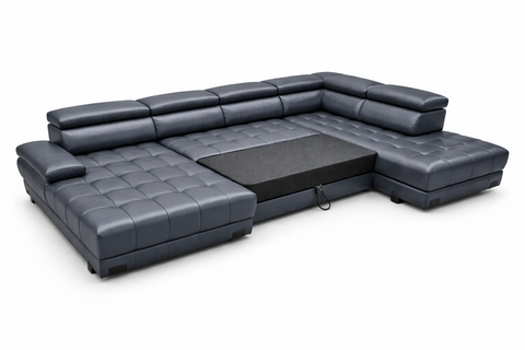 SULTAN XL Natural Leather 133.5"x 87.5" x 69"  Wide Sleeper Sectional with Storage