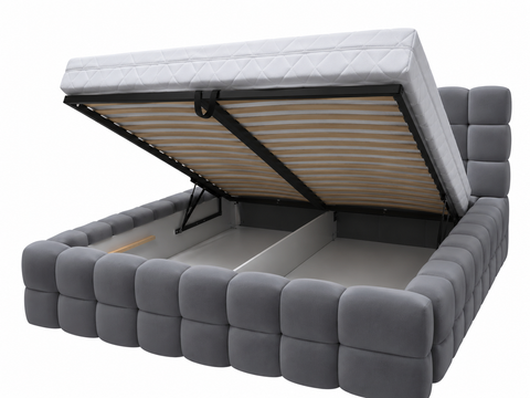 LAGOS LUXE Queen Size Bed Frame with Storage Dark Gray Fabric
