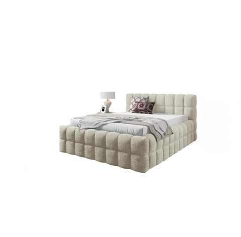 LAGOS Queen Size Bed Frame with Storage Cream Soft Fabric