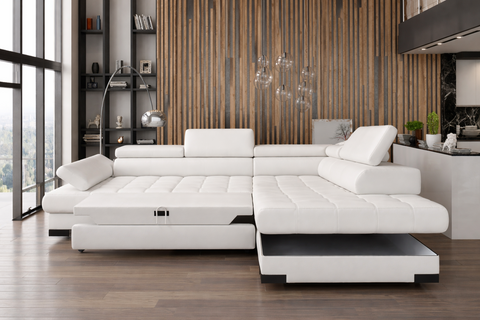 SULTAN L 103.5" x 88" Natural Leather Wide Sleeper Sectional with Storage