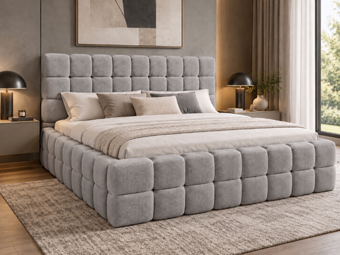 LAGOS LUXE King Size Bed Frame with Storage Gray Fabric