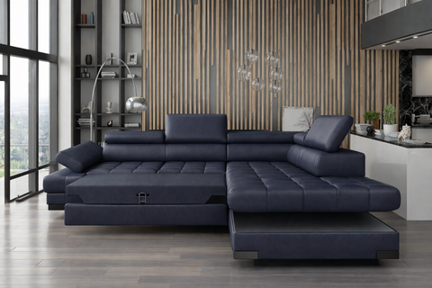 SULTAN L 103.5" x 88" Natural Leather Wide Sleeper Sectional with Storage