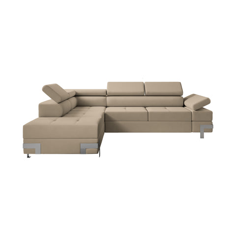 APRILLA L Natural Leather 103"x 88" Wide Sleeper Sectional with Storage