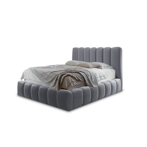 CANDE  King Size Bed Frame with Storage Dark Gray Fabric