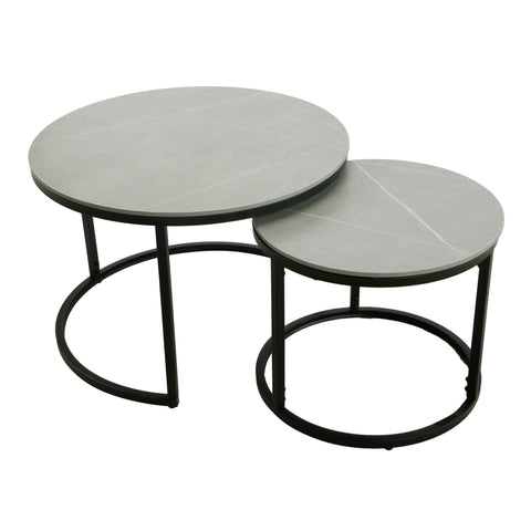 LUNA Coffee Table Set Gray Ceramic & Black Legs