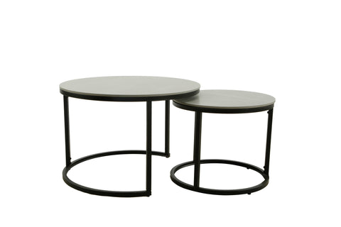 LUNA Coffee Table Set Gray Ceramic & Black Legs