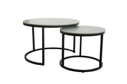 LUNA Coffee Table Set Gray Ceramic & Black Legs