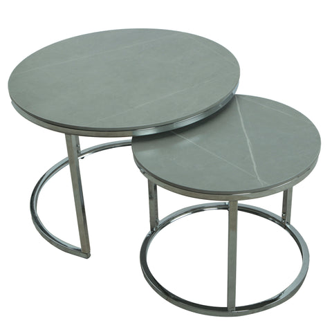 LUNA Coffee Table Set Gray Ceramic & Chrome Legs