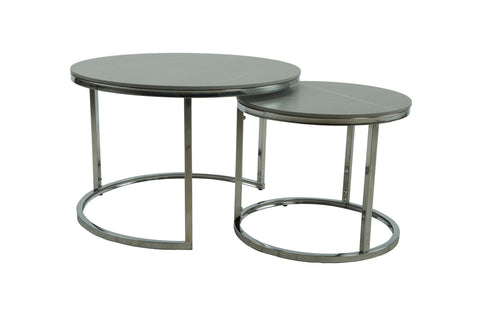 LUNA Coffee Table Set Gray Ceramic & Chrome Legs