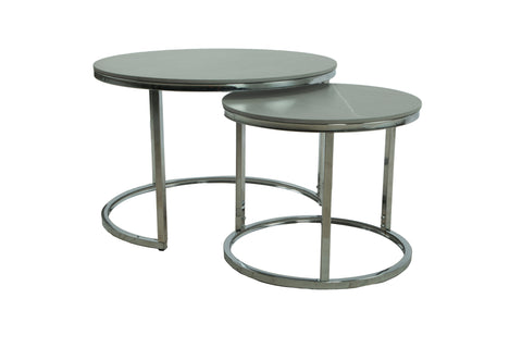 LUNA Coffee Table Set Gray Ceramic & Chrome Legs