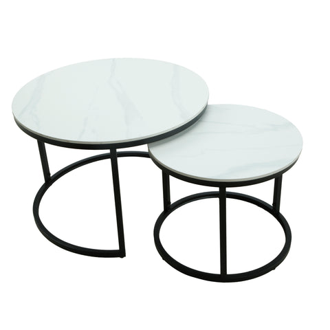 LUNA Coffee Table Set White Ceramic & Black Legs