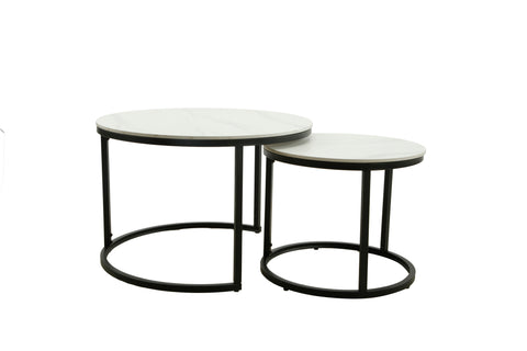 LUNA Coffee Table Set White Ceramic & Black Legs