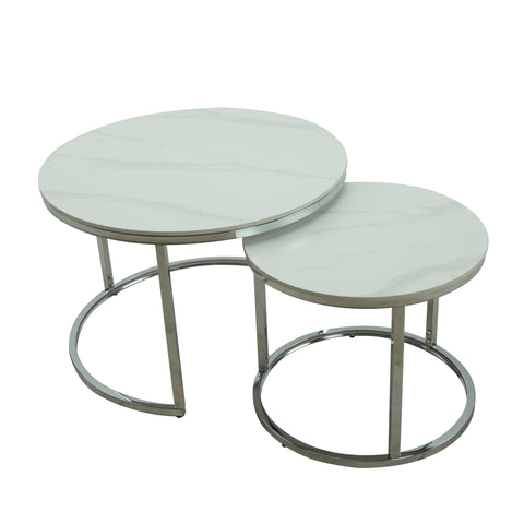 LUNA Coffee Table Set White Ceramic & Chrome Legs