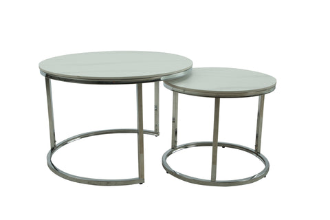 LUNA Coffee Table Set White Ceramic & Chrome Legs