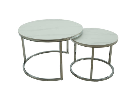 LUNA Coffee Table Set White Ceramic & Chrome Legs