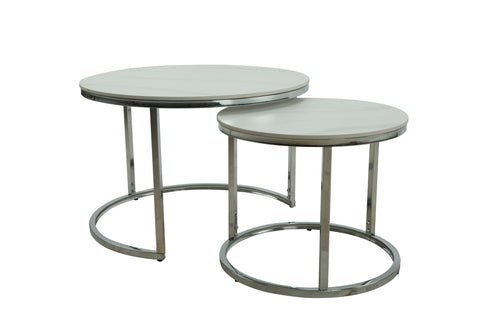 LUNA Coffee Table Set White Ceramic & Chrome Legs