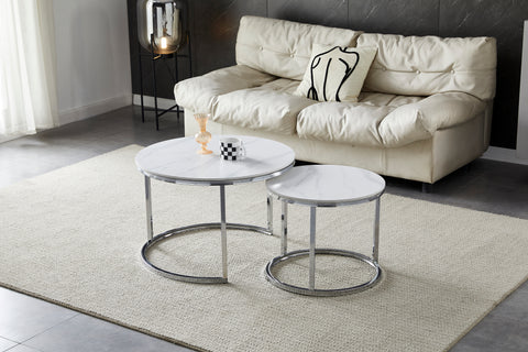 LUNA Coffee Table Set White Ceramic & Chrome Legs