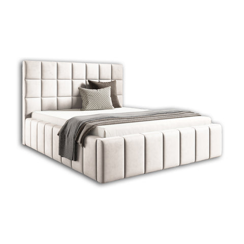 PRESTO King Size Bed Frame with Storage Ivory Fabric