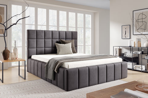 PRESTO King Size Bed Frame with Storage Dark Gray Fabric