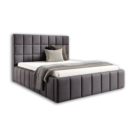 PRESTO King Size Bed Frame with Storage Dark Gray Fabric