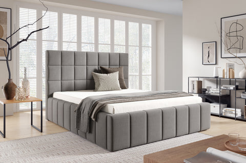 PRESTO King Size Bed Frame with Storage Gray Fabric