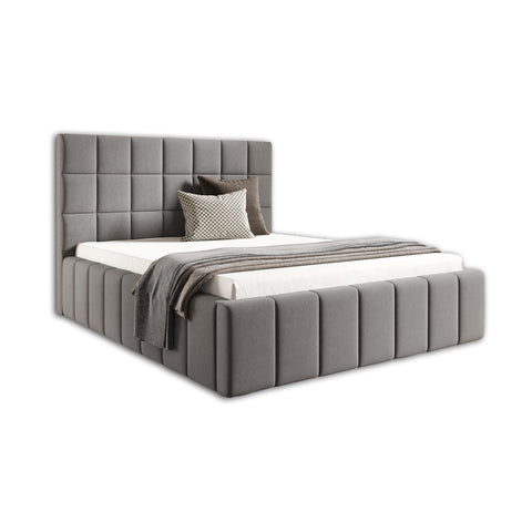 PRESTO King Size Bed Frame with Storage Gray Fabric