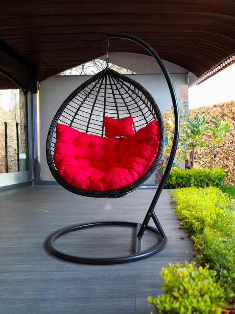 Patio Swing Chair with Stand Black & Red