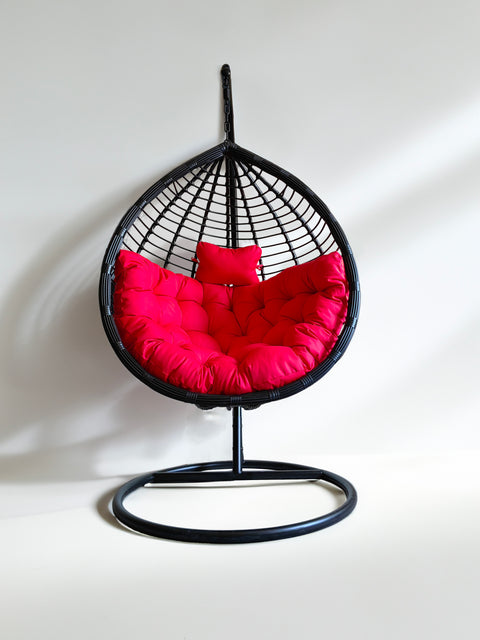 Patio Swing Chair with Stand Black & Red