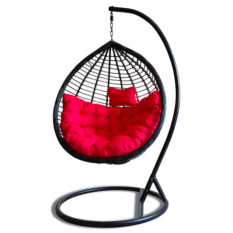 Patio Swing Chair with Stand Black & Red