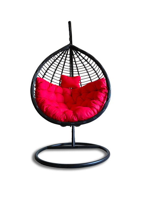 Patio Swing Chair with Stand Black & Red